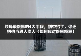 领导最腹黑的4大手段，别中招了，你还把他当恩人贵人（如何应对腹黑领导）