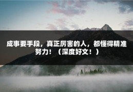 成事要手段，真正厉害的人，都懂得精准努力！（深度好文！）