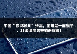 中国“投资教父”张磊，困难是一面镜子，35条深度思考值得收藏！