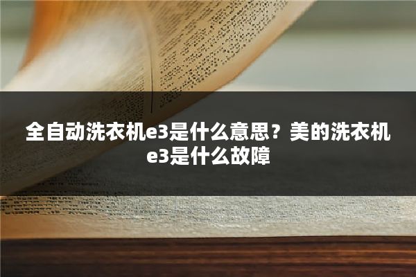 全自动洗衣机e3是什么意思?美的洗衣机e3是什么故障