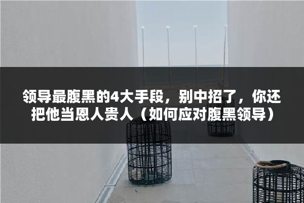 领导最腹黑的4大手段，别中招了，你还把他当恩人贵人（如何应对腹黑领导）