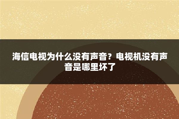 海信电视为什么没有声音？电视机没有声音是哪里坏了