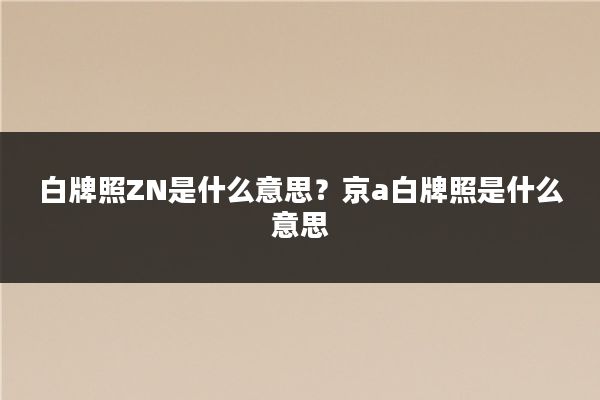 白牌照ZN是什么意思?京a白牌照是什么意思