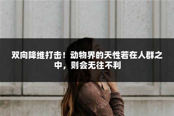 双向降维打击!动物界的天性若在人群之中,则会无往不利