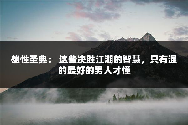 雄性圣典: 这些决胜江湖的智慧,只有混的最好的男人才懂