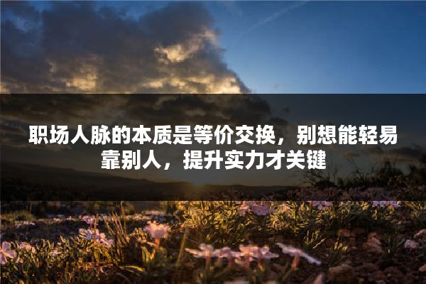 职场人脉的本质是等价交换，别想能轻易靠别人，提升实力才关键