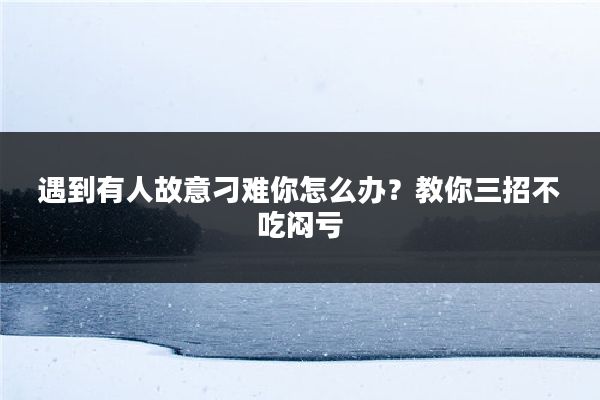 遇到有人故意刁难你怎么办？教你三招不吃闷亏