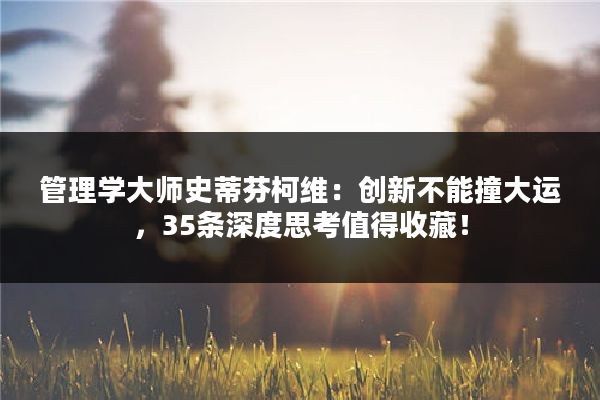 管理学大师史蒂芬柯维：创新不能撞大运，35条深度思考值得收藏！