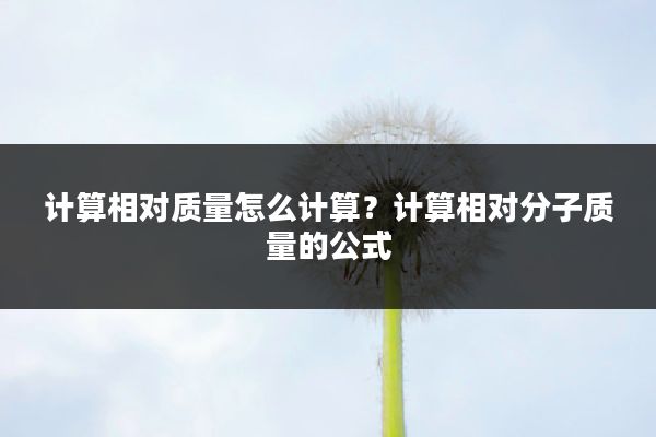 计算相对质量怎么计算？计算相对分子质量的公式