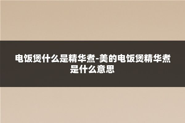 电饭煲什么是精华煮-美的电饭煲精华煮是什么意思
