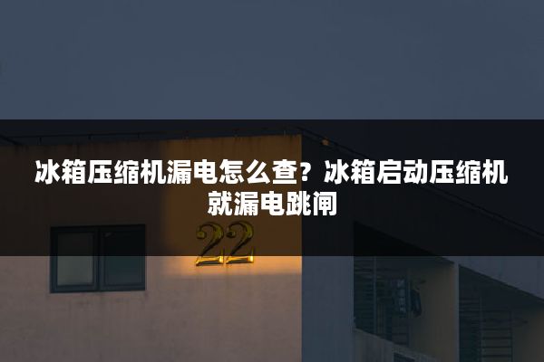 冰箱压缩机漏电怎么查?冰箱启动压缩机就漏电跳闸