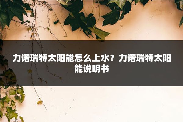 力诺瑞特太阳能怎么上水?力诺瑞特太阳能说明书